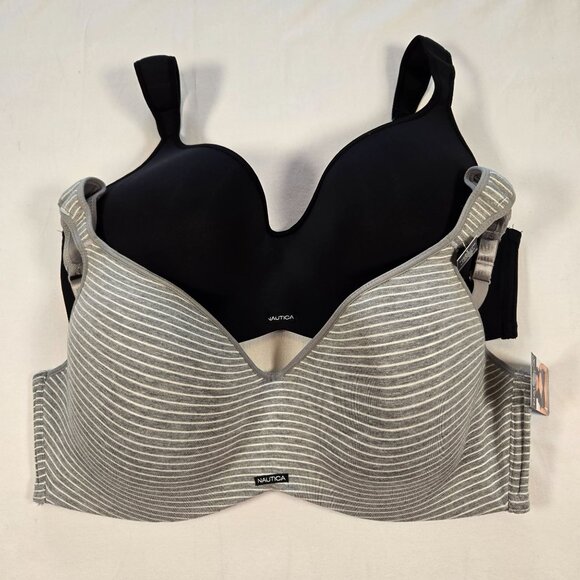 Nautica Intimates 40DD 2-Pack Lightly Lined‎ Wire-Free Strap Bras Black & Grey - Picture 1 of 6